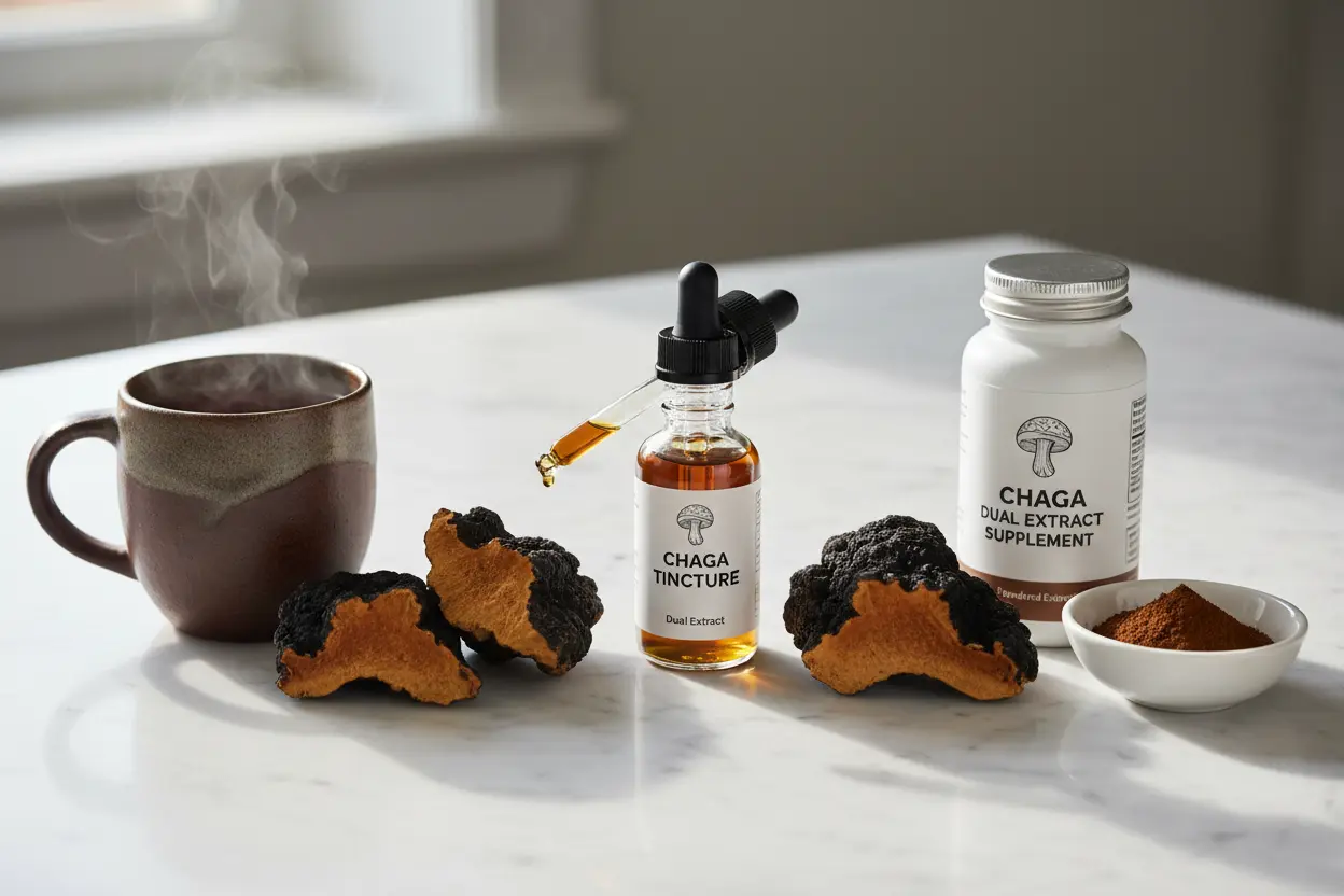 Chaga Tea vs Tincture vs Dual Extract: Which Form? article cover