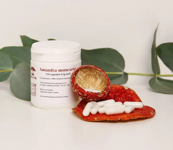 Dried Amanita muscaria Muchomůrka červená muscaria kapsle — 120 capsules